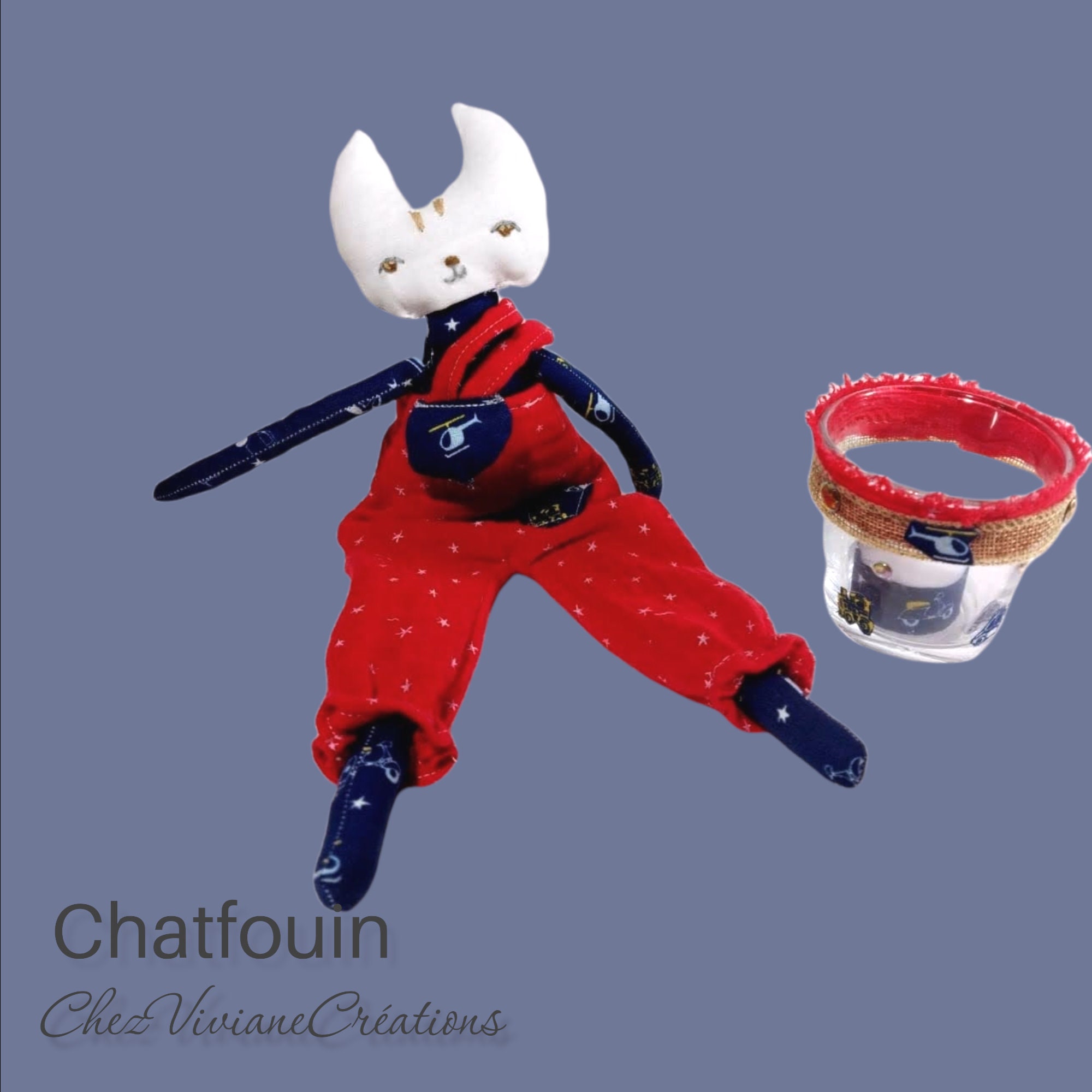 Rag Doll Cat Poupée Chiffon Chat de La Collection Les Chatfouins Fait Main Hand Made Jouet Doudou 32