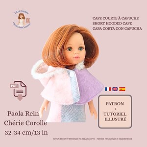 PDF-patroon + handleiding (Frans, Engels) – Capuchoncape – Naaipatroon voor poppen van 32-34 cm Paola Reina / Chérie Corolle