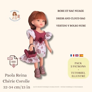 Pack of 2 Patterns + Tutorials (French/English/Spanish) Cloud Dress & Bag for 32-34 cm Dolls – Paola Reina – Corolle Chéries – Downloadable PDF