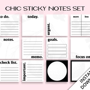 Notas adesivas chiques para impressão, design minimalista, notas adesivas de 3 x 3 polegadas, diário, bujo, tarefas, menina senhora chefe, bebê, empreendedor