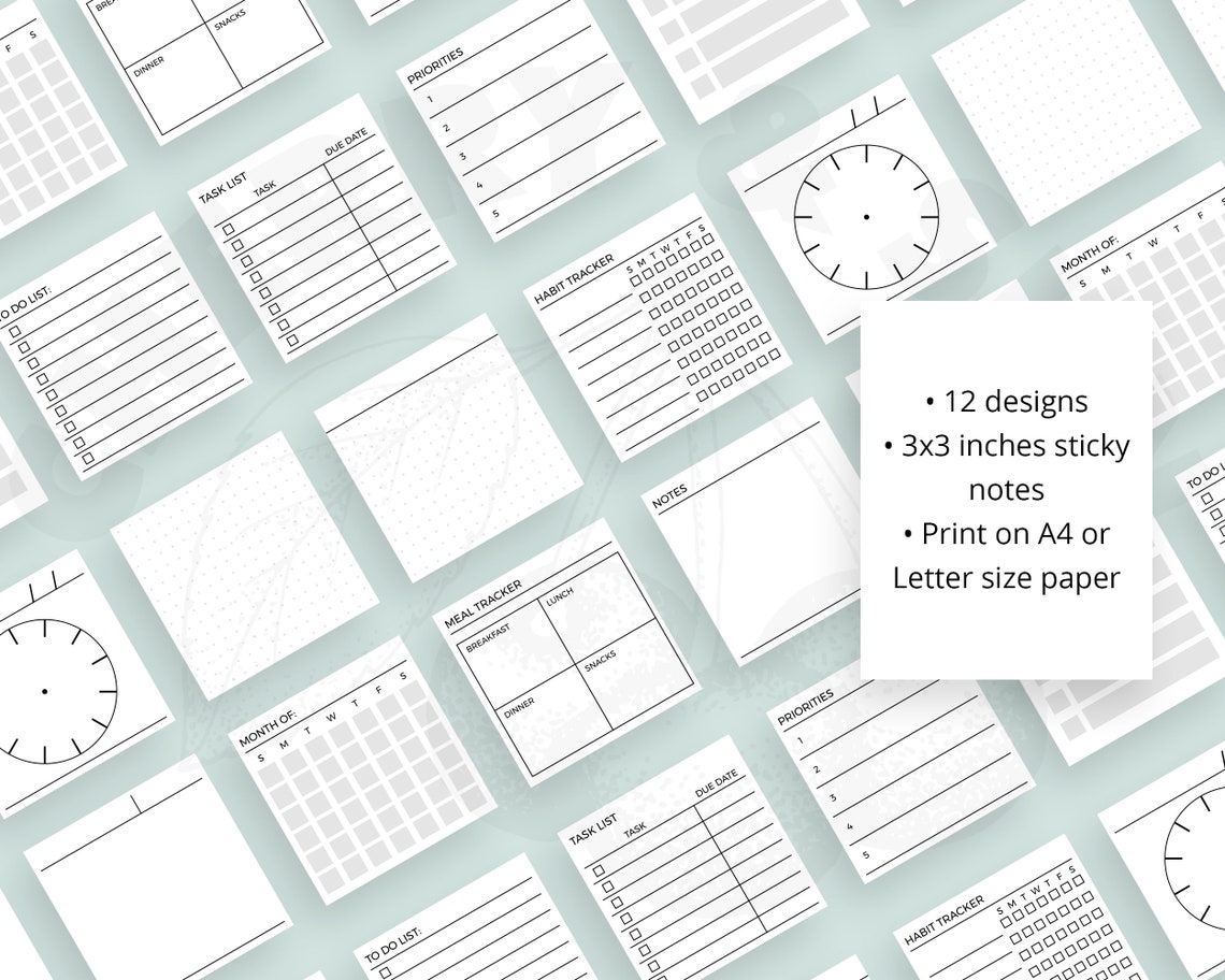 Printable Sticky Notes | Minimalist Design | 3x3 Inch Sticky Notes ...