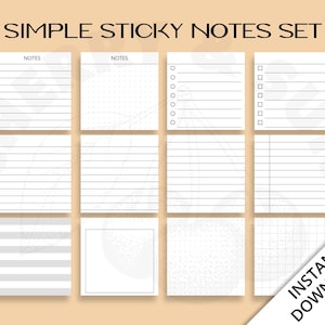 Simple Printable Sticky Notes, Minimalist Design, 3x3 inch, Journal, Bujo, To Do, Monthly Planner, Meal Tracker, Habit, Notebook, Memo pad