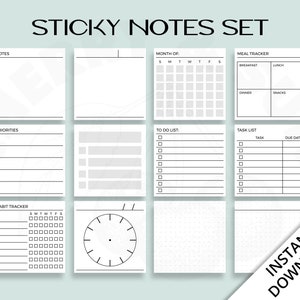 Printable Sticky Notes | Minimalist Design | 3x3 inch Sticky Notes | Journal | Bujo | To Do | Monthly Planner | Meal Tracker | Habit