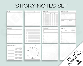Printable Sticky Notes | Minimalist Design | 3x3 inch Sticky Notes | Journal | Bujo | To Do | Monthly Planner | Meal Tracker | Habit