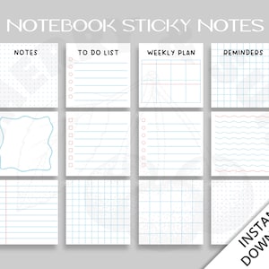 Notebook Sticky Notes | Minimalist Design | Printable Notepad | Journal | Bujo | To Do | Weekly Planner | Planner Cards | Memo Pad image 1