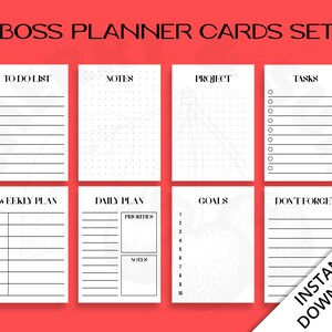 Boss Planner Cards | Sticky Notes | Printable | Notepad Memo Pad | Journal | Bujo | Daily Weekly | Plan | Project Tracker To Do | Set