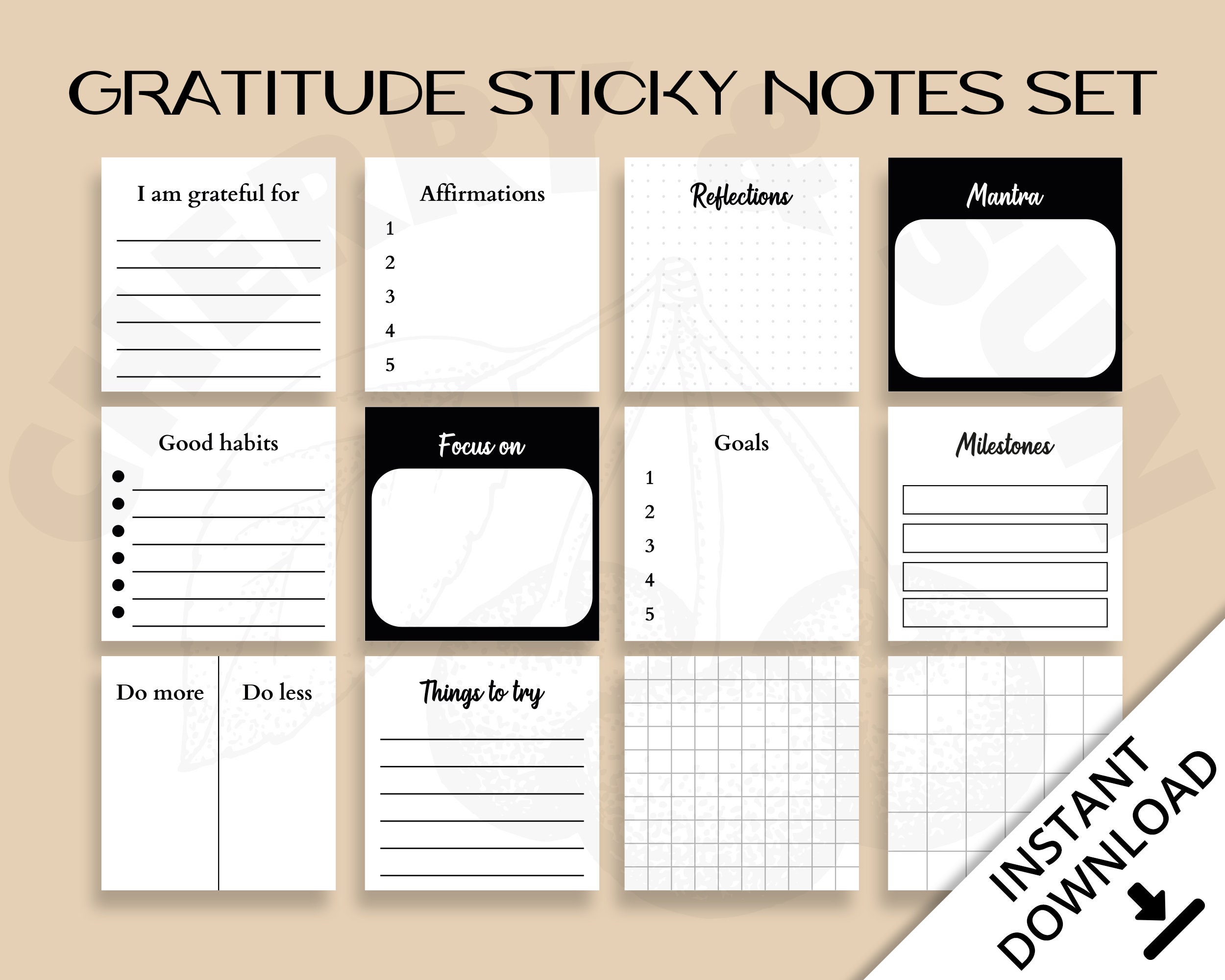 Gratitude Sticky Notes Set Printable Journal Bujo Health Mindfulness