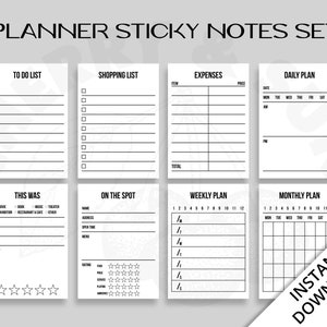 Planner Sticky Notes | Printable | Notepad | Journal | Bujo | Daily Weekly Monthly | Plan | Review | Life | Expenses | Shopping | Set