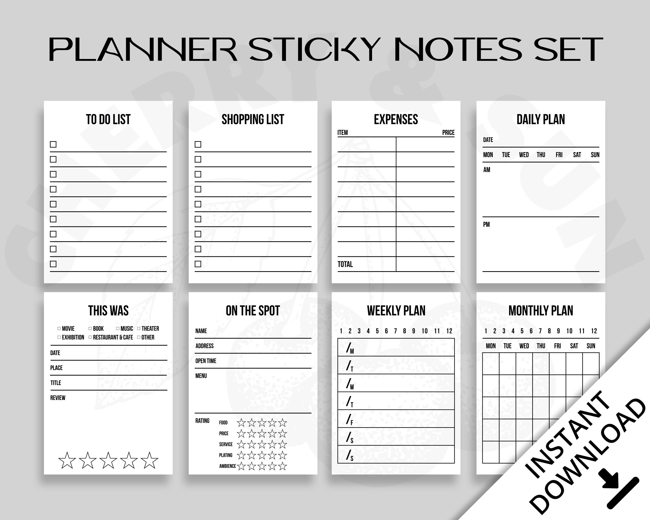 Planner Sticky Notes Printable Notepad Journal Bujo Daily Weekly