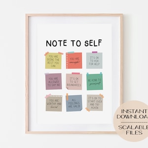 Note To Self Digital Poster Print, Druckbare Wand Kunst Büro Dekor, Inspirierende Motivation, Therapeut Psychologie Ratgeber Mentale Gesundheit