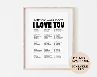 Different Ways To Say I Love You Digital Poster Print, Wall Art Home Dorm Decor, Inspirational Motivational Quote, Printable, Bedroom
