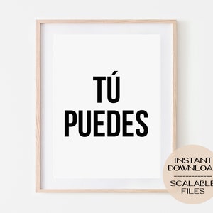 Tu Puedes Digital Printable Poster Print, Wall Art Home Dorm Decor, Schwarz Weiß Minimalistisch, Motivierender Spruch, Spanisch