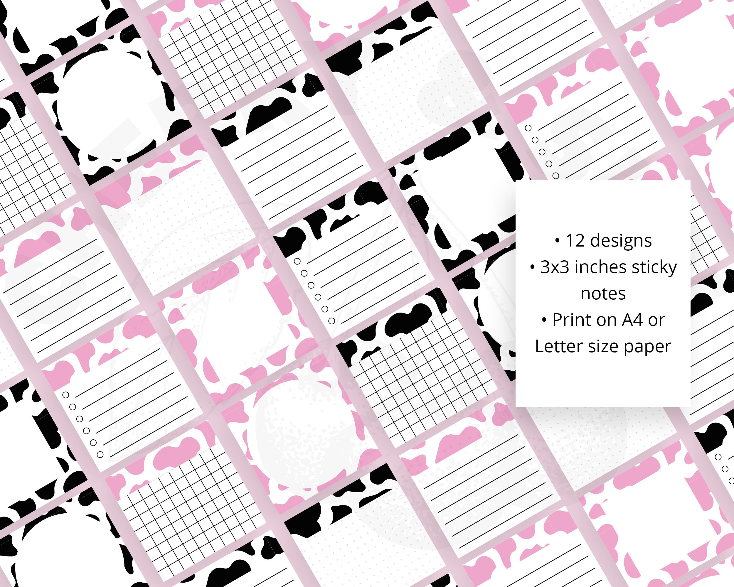 Cow Notes Cow Sticky Notes, Printable, Journal, Bujo, Minimalist Design, 3x3 Inch ...