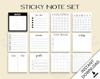 Printable Sticky Notes | minimalist design | 3x3 inch sticky notes | Journal | Bujo | Neutral | Monthly Planner, notepad