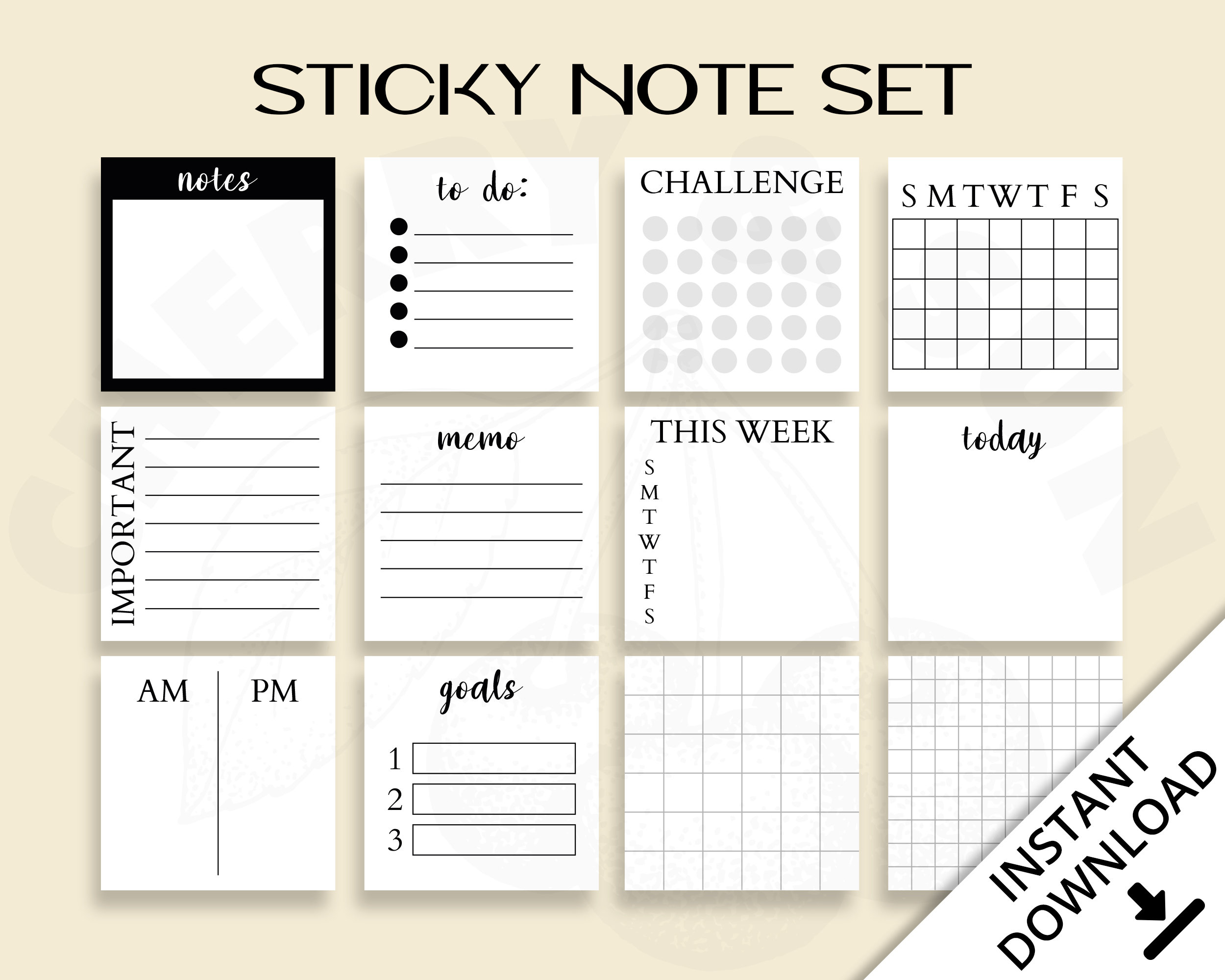Printable Sticky Notes Minimalist Design 3x3 Inch Sticky Etsy Canada