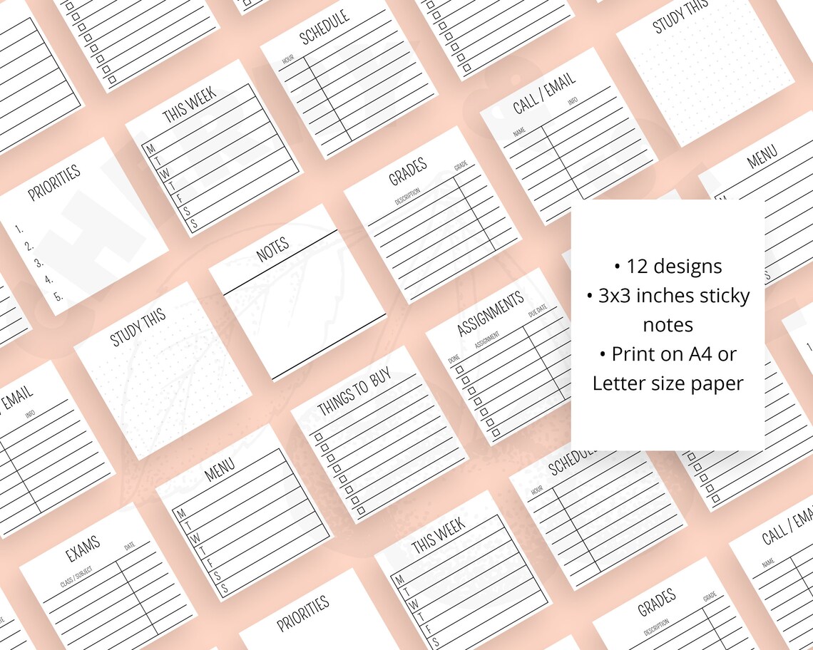 Students Sticky Note Student Sticky Note | Printable | Minimalist | 3x3 | Journal | Bujo ...