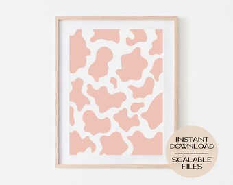 Digital affisch med rosa komönster, djurtryck, väggkonst för studentrum, pastellminimalistisk, funky retro-estetik, jordgubbsmjölk