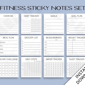 Fitness Sticky Notes Set, Imprimable, 3x3, Journal Minimal, Bujo, Santé, Sain, Habitude, Soins personnels, Cartes de planificateur, Tracker, Repas, Mémo