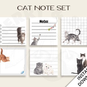 Notas adesivas para impressão de gato, papel de carta Kawaii, cartões de planejamento de memorando, diário, Bujo, tarefas, hábito mensal, gatinho, gatinhos, amante dos animais, gatos