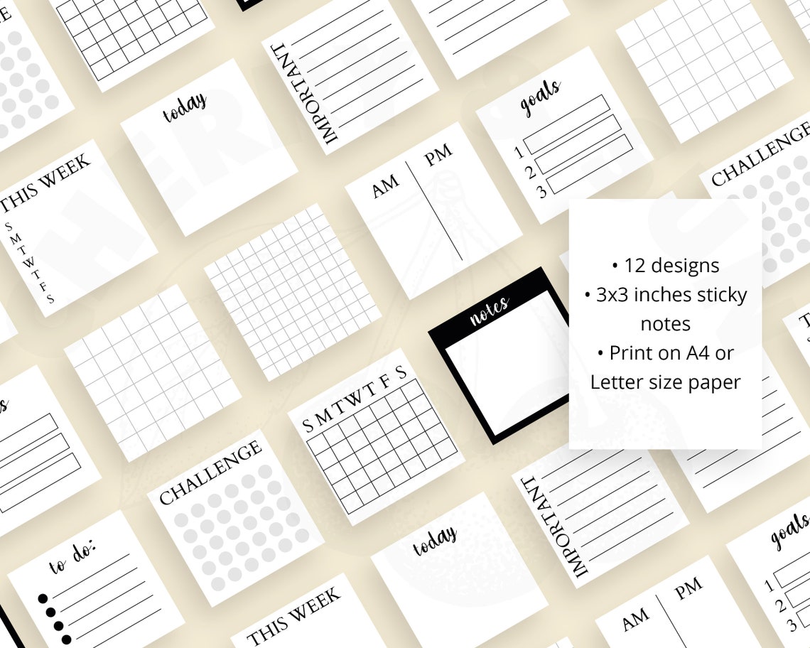 Printable Sticky Notes Minimalist Design 3x3 Inch Sticky Notes Journal