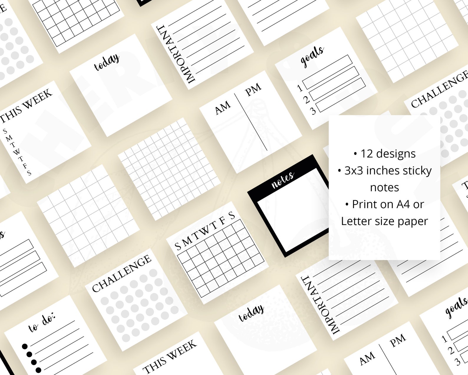 Printable Sticky Notes | Minimalist Design | 3x3 Inch Sticky Notes ...