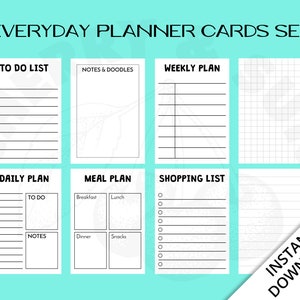 Cartões de planejamento diário, para impressão, bloco de notas, diário, Bujo, diário semanal, plano, vida, tarefas, notas adesivas, compras, conjunto