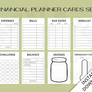 Tarjetas de Planificación Financiera, Imprimibles, Bloc de Notas, Diario, Bujo, Plan de Vida, Notas Adhesivas, Compras, Gastos, Finanzas, Fondo de Emergencia, Conjunto