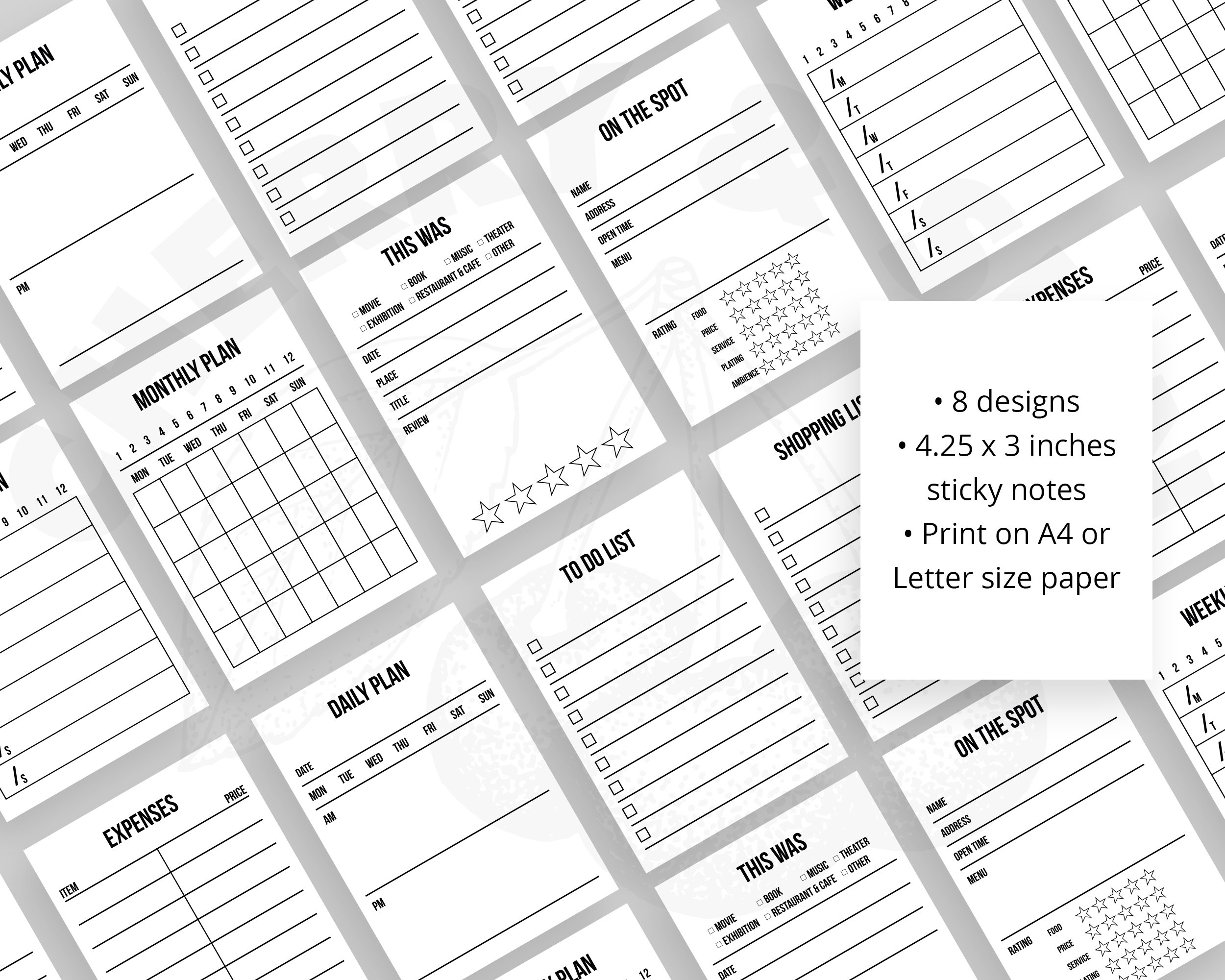 Planner Sticky Notes Printable Notepad Journal Bujo Daily Weekly