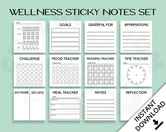 Wellness Sticky Note | Printable | 3x3 | Journal | Bujo | Health | Mindfulness | Notepad | Self Care | Plan | Memo | Tracker | Meal