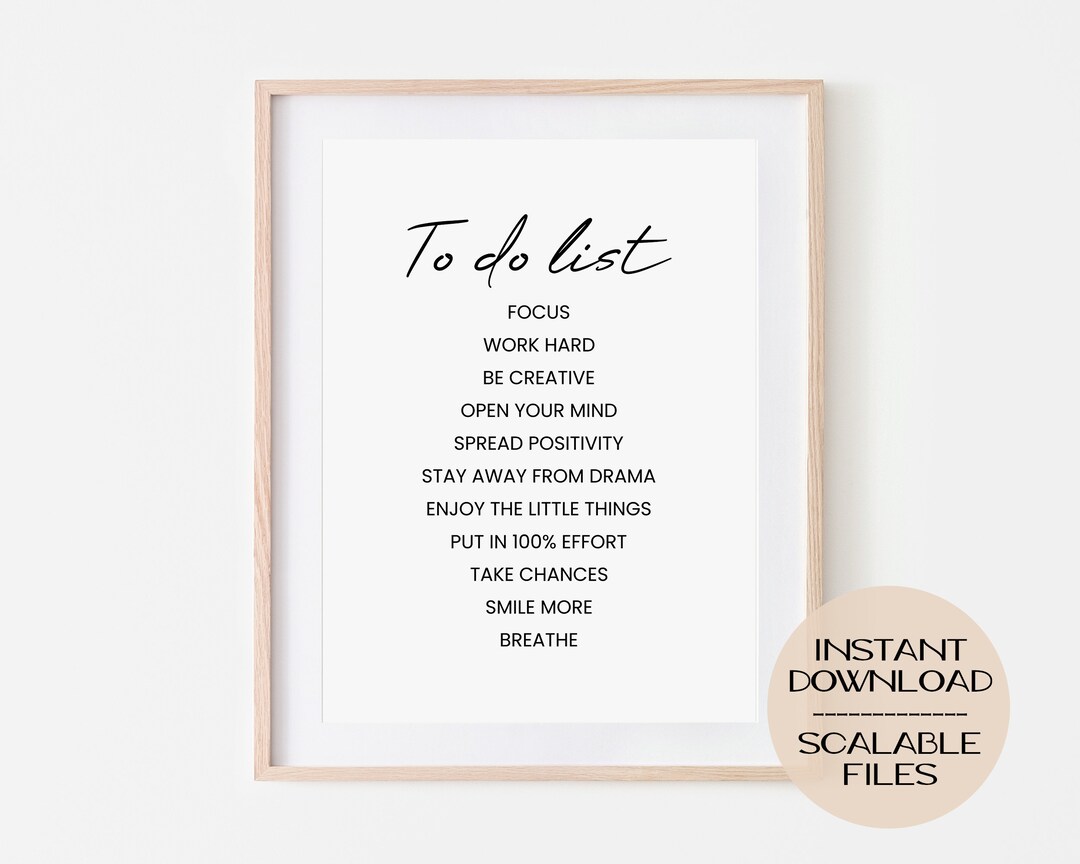 To Do List Digital Poster | Wall Art Home Decor | Black and White ...