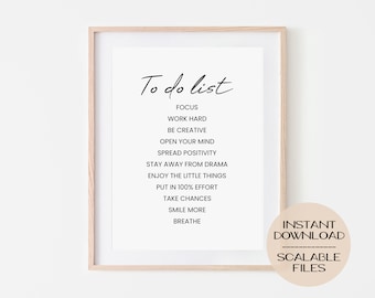 To Do List Digital Poster | Wall Art Home Decor | Black and White Minimalist Print | Inspirational Motivational Quote | Printable | Positive