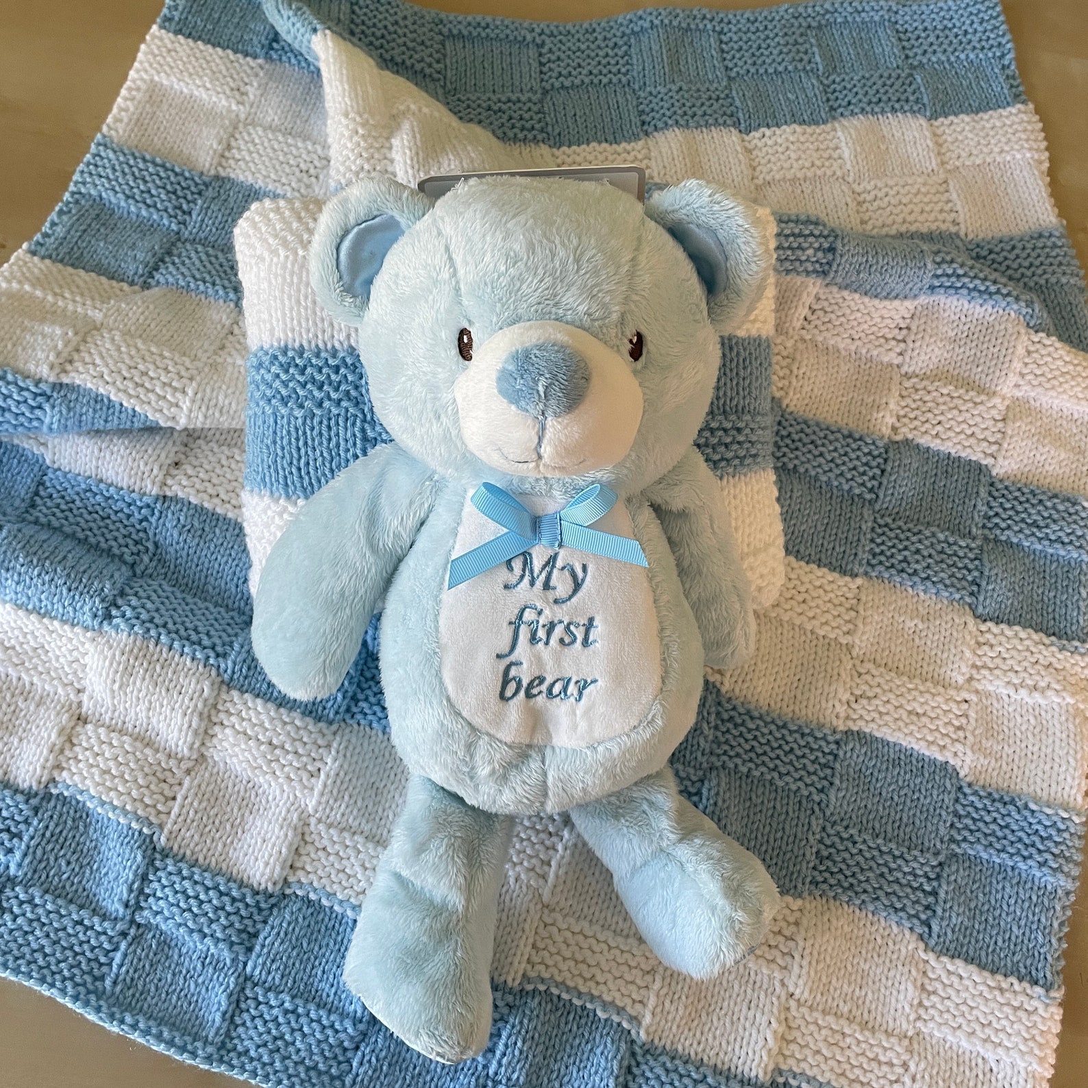 Blue and White Baby Blanket & Pillow Set with Book and Teddy Etsy
