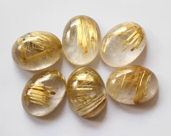 Golden Rutilated Quartz Cabochon: Oval Loose Gemstone for Jewelry Making