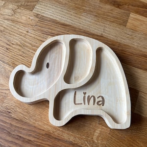 Personalized wooden children&#39;s plate - Baby plate - Gift for children - Elephant
