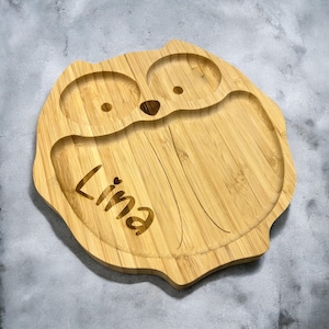 Children&#39;s plate personalized made of wood - baby plate - gift for children - owl