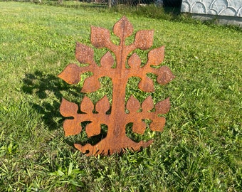 Lebensbaum Gartenstecker aus Metall in Edelrost Gartendeko rustikal