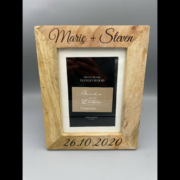 Picture frame with individual engraving made of mango wood