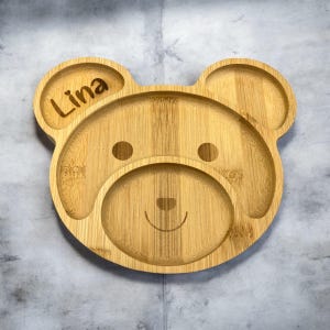 Personalized wooden children&#39;s plate - Baby plate - Gift for children - Bear - Teddy