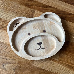 Personalized wooden children&#39;s plate - Baby plate - Gift for children - Bear - Teddy