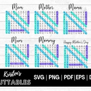 Mom Word Search SVG - Happy Mother's Day SVG - Mum Gift PNG - Mama Sign Dxf - Mother Crossword Sign Svg - Cut File for Cricut - Silhouette