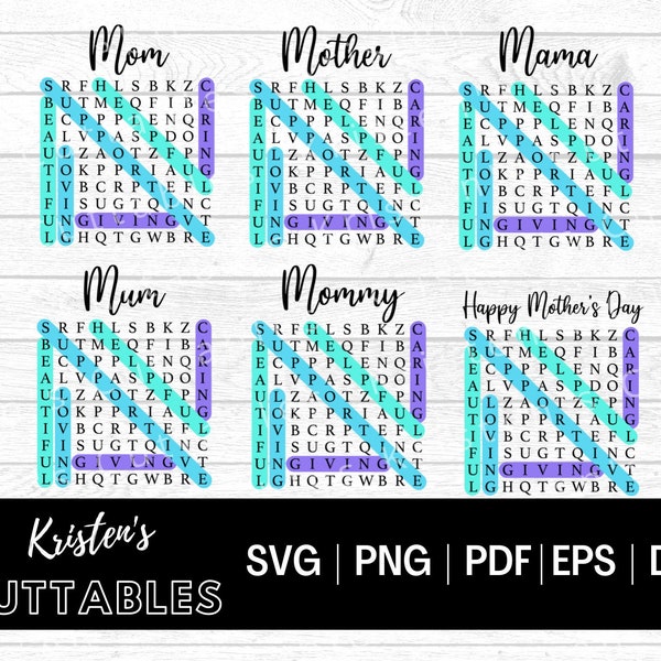 Mom Word Search SVG - Happy Mother's Day SVG - Mum Gift PNG - Mama Sign Dxf - Mother Crossword Sign Svg - Cut File for Cricut - Silhouette