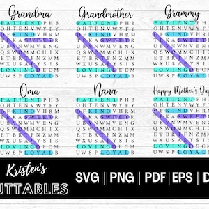 Grandma Word Search SVG - Happy Mother's Day SVG - Nana Gift PNG - Oma Sign Dxf - Oma Crossword Sign Svg - Cut File for Cricut - Grandmother