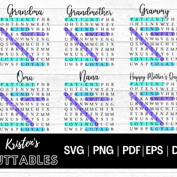 Grandma Word Search SVG - Happy Mother's Day SVG - Nana Gift PNG - Oma Sign Dxf - Oma Crossword Sign Svg - Cut File for Cricut - Grandmother