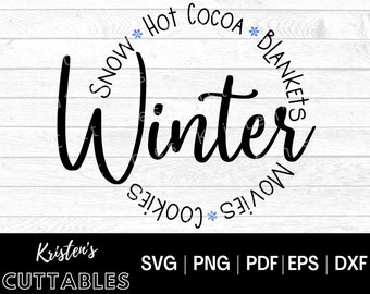 Winter Circle SVG - Winter Things Svg - Round Winter Svg - Hot Cocoa SVG - Movies svg - Hello Winter Svg - Christmas Eps - Cut Cricut