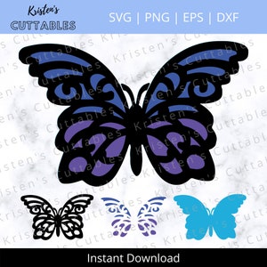 Mariposa en capas SVG - Alas de mariposa SVG - Clipart de mariposa - Mariposa de papel Svg - Plantilla de mariposa - Archivo de corte para Cricut - Eps Dxf