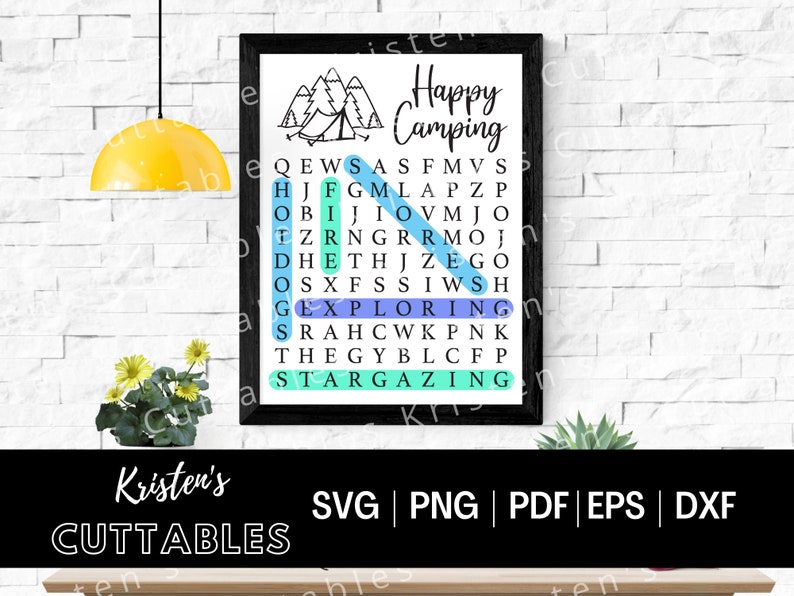Happy Camping Tent Mountains Word Search SVG - Camping Svg - S'mores ...