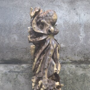 Balinese Handmade Octopus Wooden Statue, Wood Carving, Sculpture, Art from Bali Indonesia