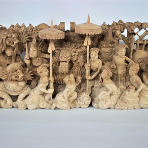 Balinese Carving Wall Hanging Bali Calonarang Size 25 cm x 53 cm x 7 cm Wood Carving, Sculpture, Art from Bali Indonesia