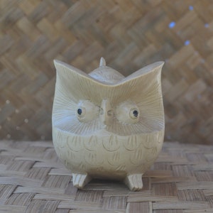 Balinese Handmade Wooden Owl Statue Size 8 cm x 7 cm x 9 cm Wood Carving, Sculpture, Art from Bali Indonesia
