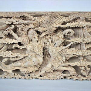 Balinese Handmade Wood Carving Ravana Sita 30x50x7 cm Wood Carving, Sculpture, Art from Bali Indonesia